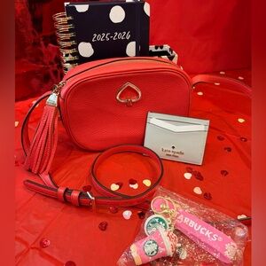 EUC 2 For 1 KATE SPADE Camera Cherry Red Crossbody & Staci Cardholder/Plus extra